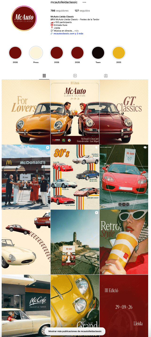 Cuadrícula del perfil de Instagram de MCAuto Lleida Classic con las publicaciones de la edición 2026